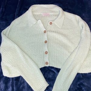 Mint green button down sweater with collar